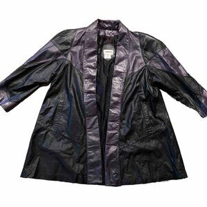 Vtg Leather Womens Swing Coat Size M, Black And Purple Tower Hill EUC